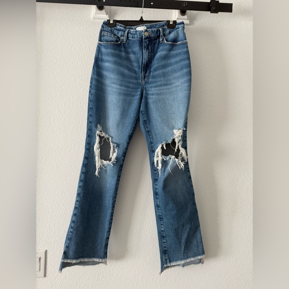 Good American High Rise Distressed Blue Jeans